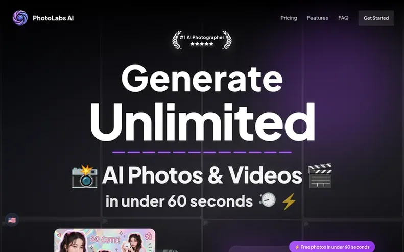 Screenshot of the PhotoLabs AI™ homepage