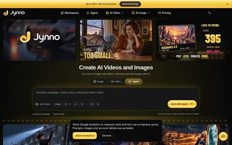 Screenshot of the Jynno homepage