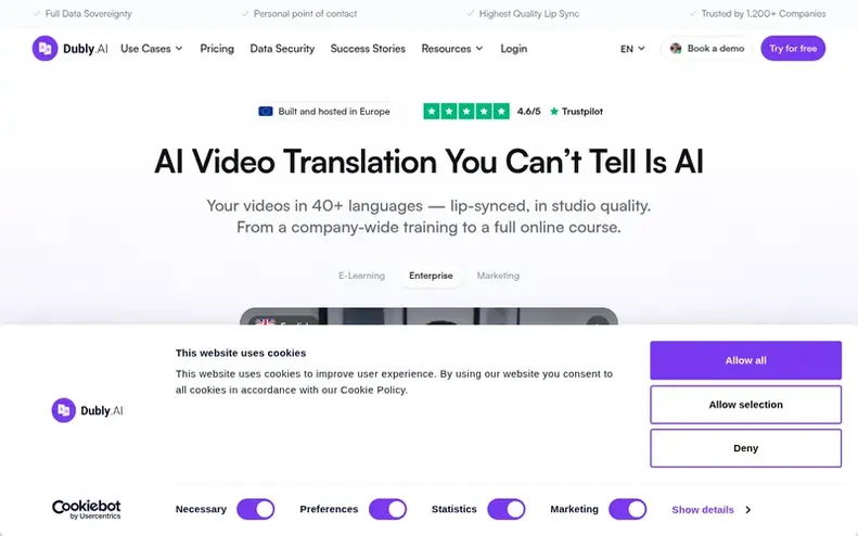 Screenshot of the Dubly.AI homepage