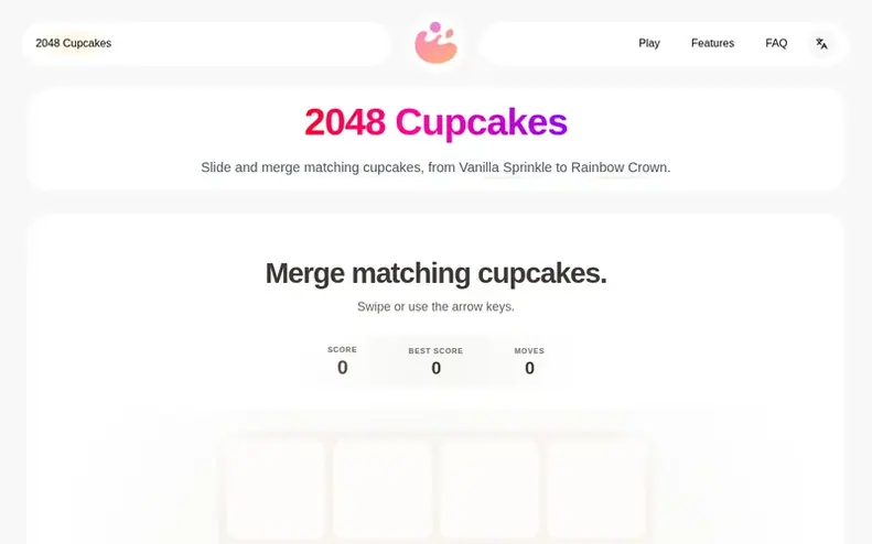Screenshot of the 2048 Cupcakes homepage