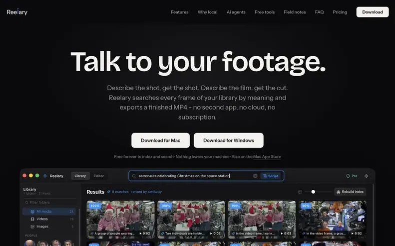 Screenshot of the Reelary homepage
