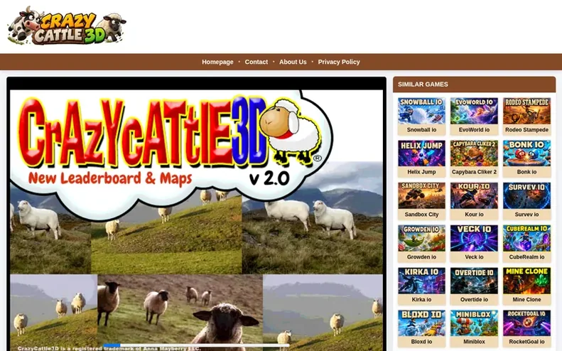 Screenshot of the Crazy Cattle 3D homepage