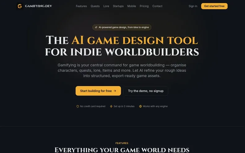 Screenshot of the Gamifying homepage