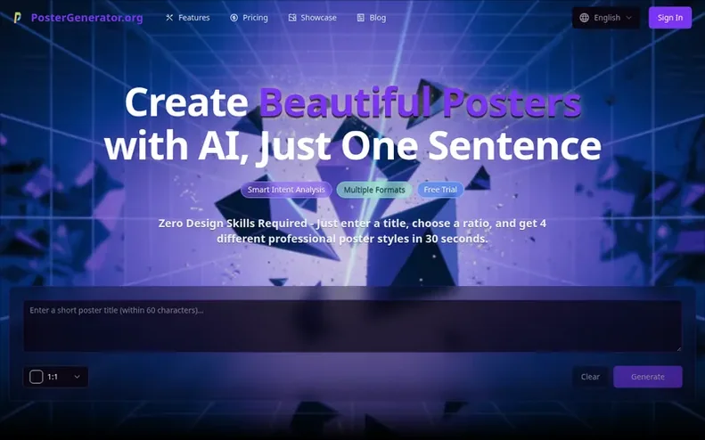Screenshot of the PosterGenerator.org homepage