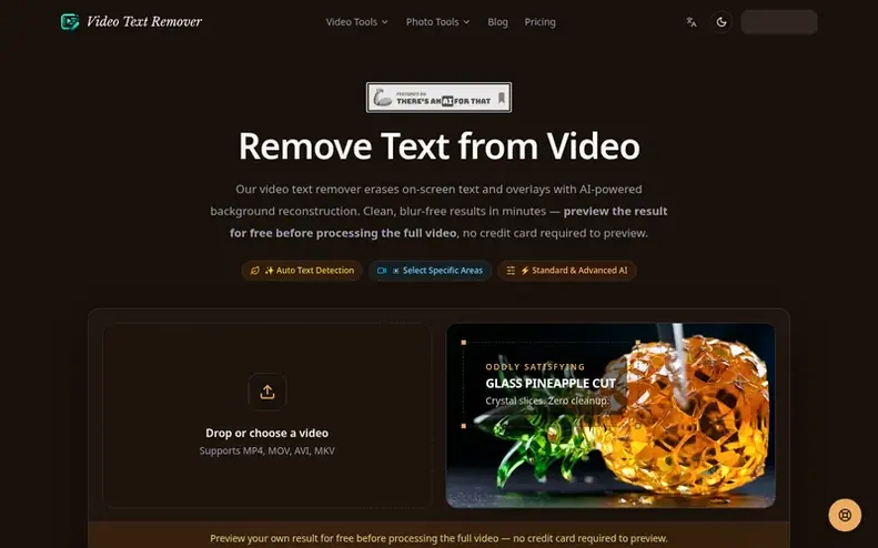 Screenshot of the Video Text Remover homepage