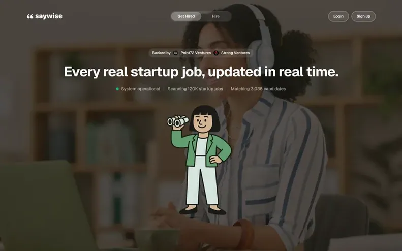 Screenshot of the Saywise homepage
