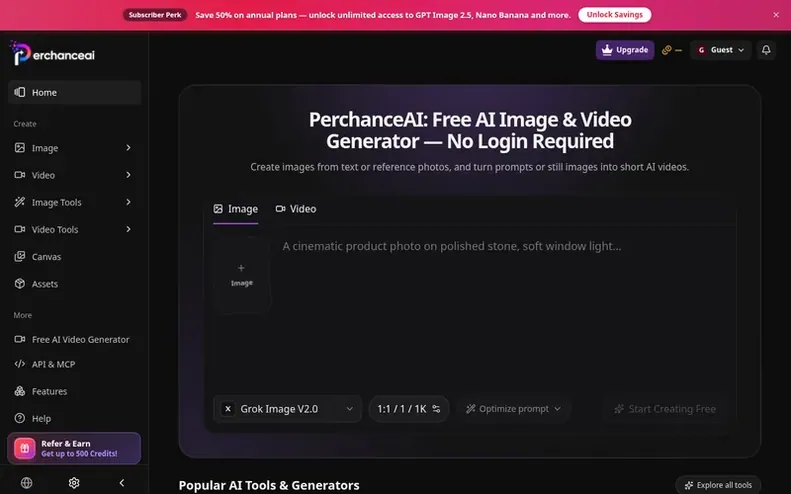 Screenshot of the PerchanceAI homepage
