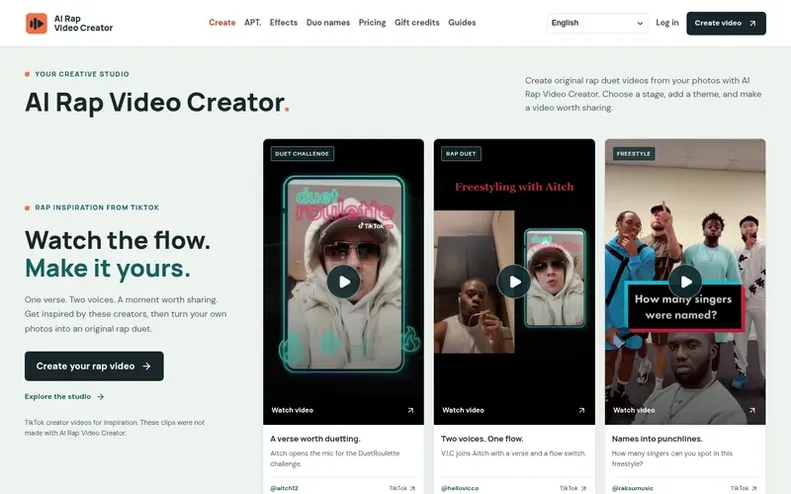 Screenshot of the AI Rap Video Creator homepage