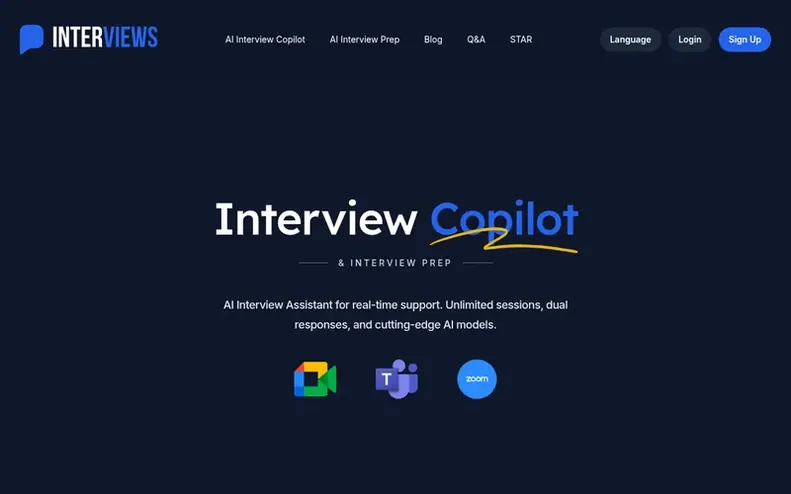 Screenshot of the Interviews Chat homepage