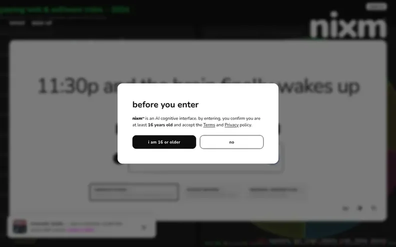Screenshot of the nixm™ homepage