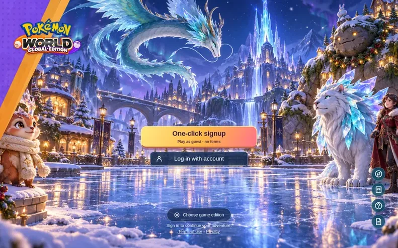 Screenshot of the Pokémon World homepage