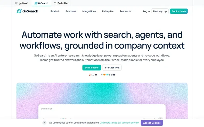 Screenshot of the GoSearch homepage
