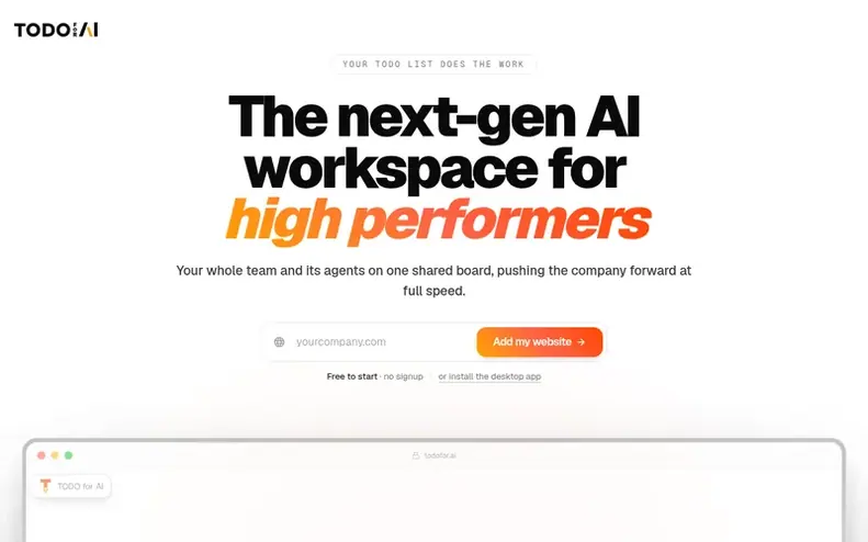 Screenshot of the TODO for AI homepage