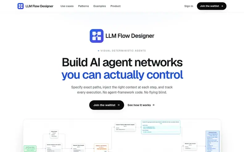 Screenshot of the LLM Flow Designer homepage