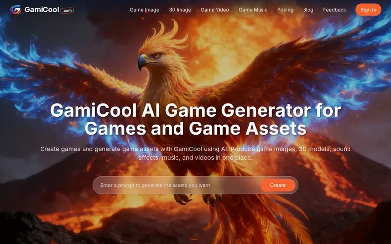 Screenshot of the GamiCool homepage