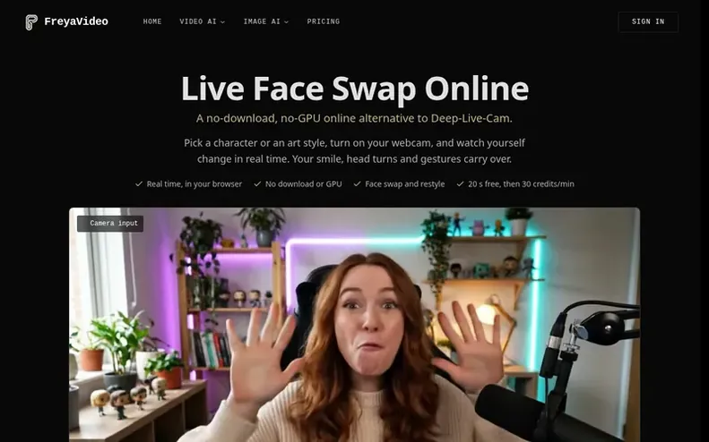 Screenshot of the FreyaVideo homepage