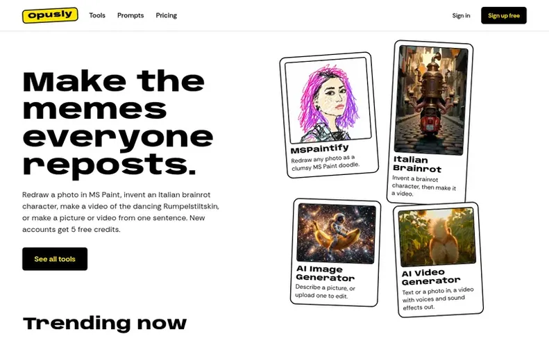 Screenshot of the Opusly homepage