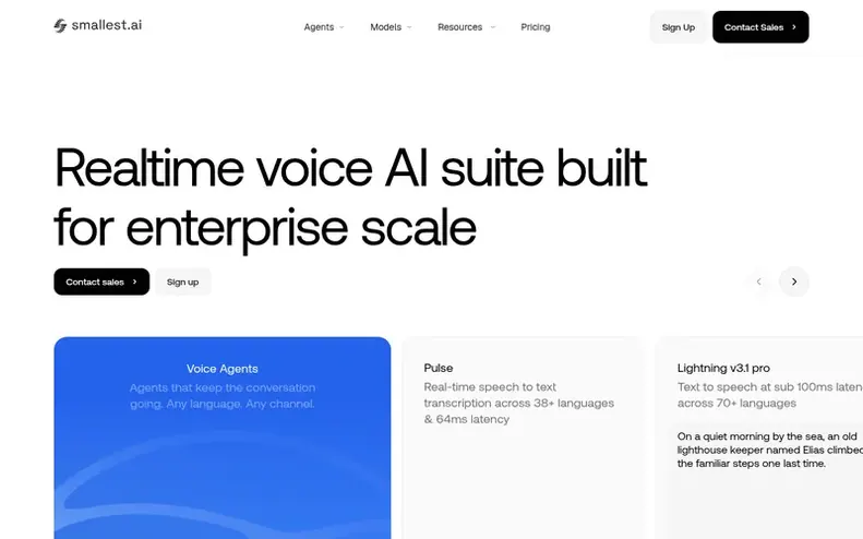 Screenshot of the Smallest AI homepage