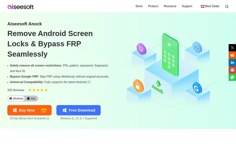 Screenshot of the Aiseesoft Anock homepage