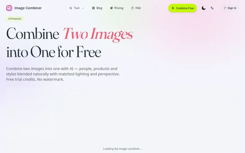 Screenshot of the Image Combiner homepage
