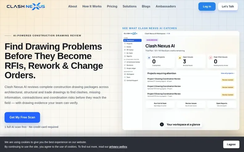 Screenshot of the Clash Nexus AI homepage