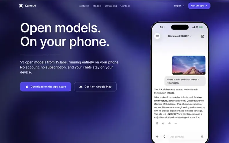 Screenshot of the KernelAI homepage