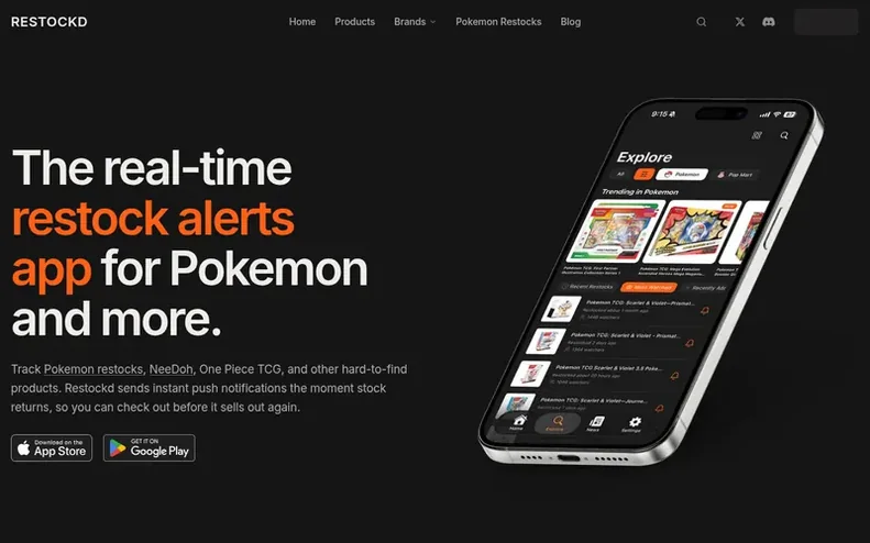 Screenshot of the Restockd homepage