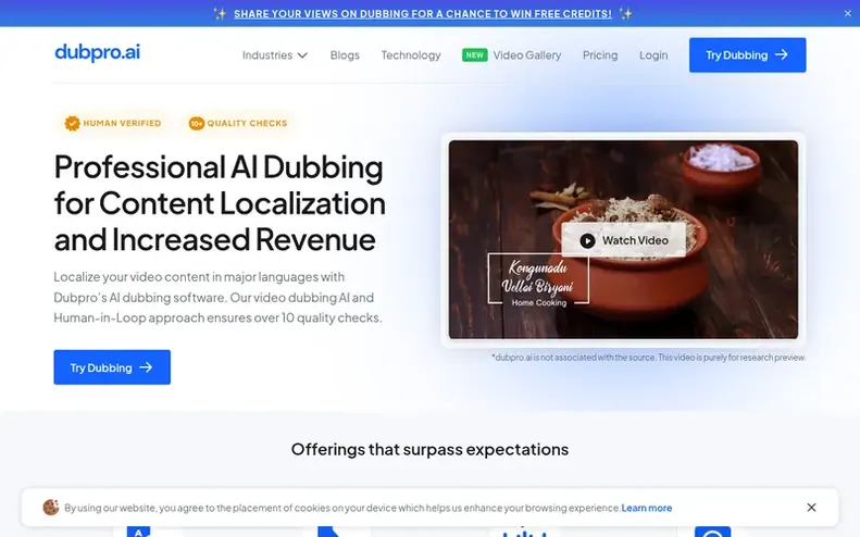 Screenshot of the Dubpro.ai homepage
