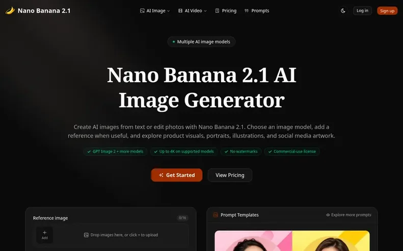 Screenshot of the Nano Banana 2.1 homepage