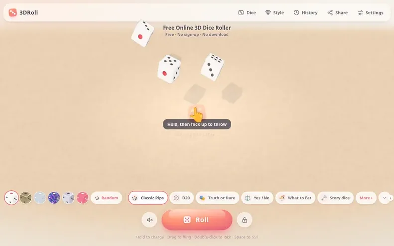 Screenshot of the 3DRoll homepage