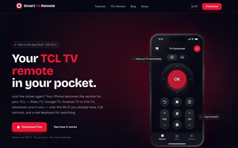 Screenshot of the Smart TV Remote homepage