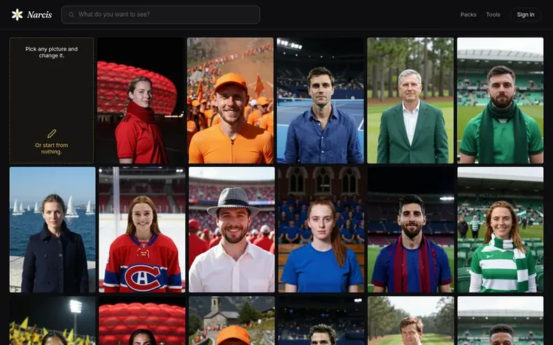 Screenshot of the Narcis homepage
