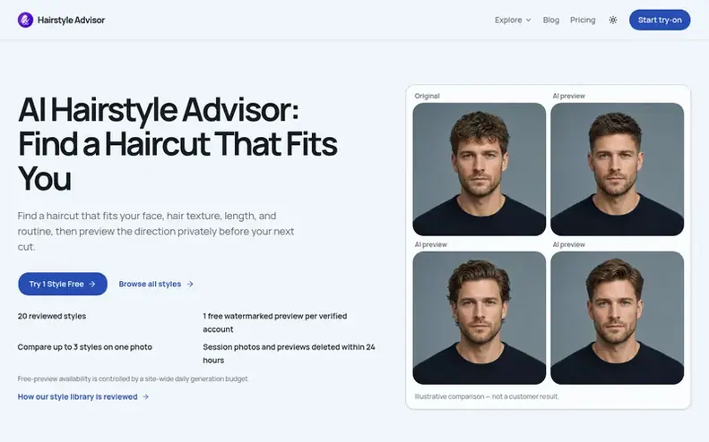 Screenshot of the Hairstyle Advisor homepage