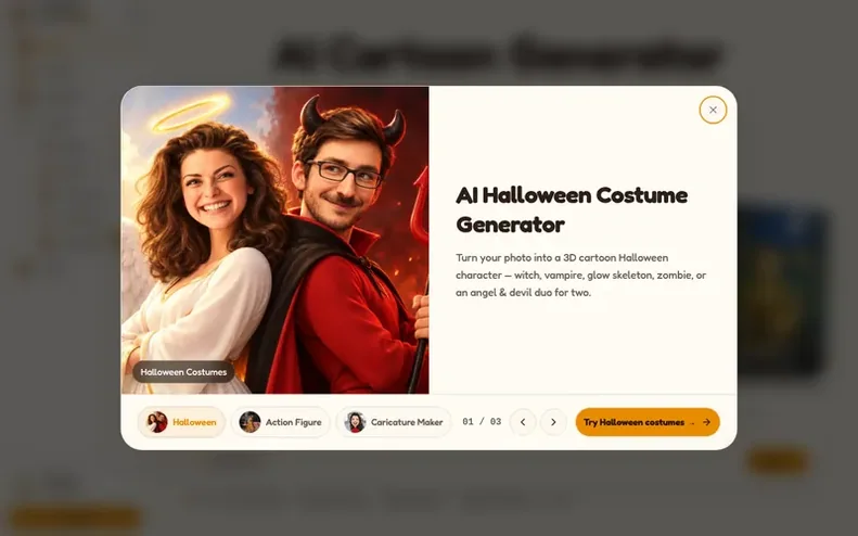 Screenshot of the AI Cartoon Generator homepage
