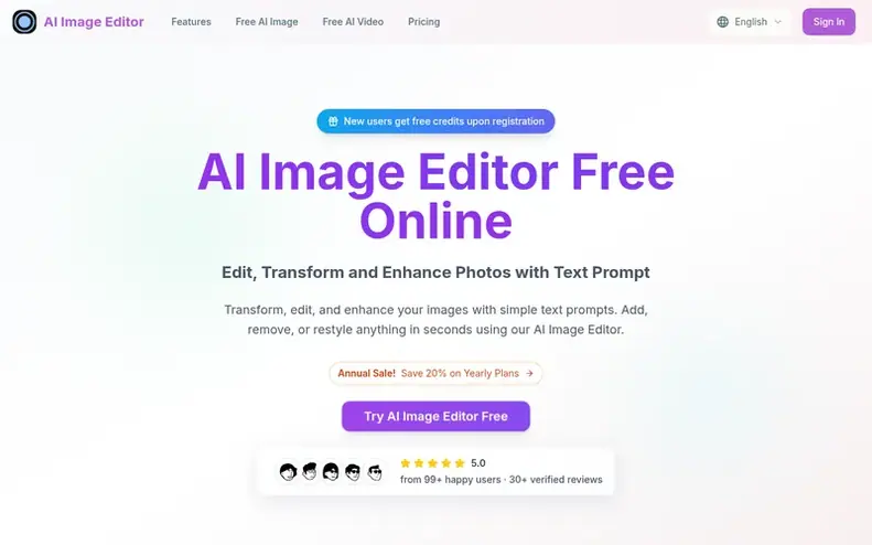 Screenshot of the AI Image Editor homepage