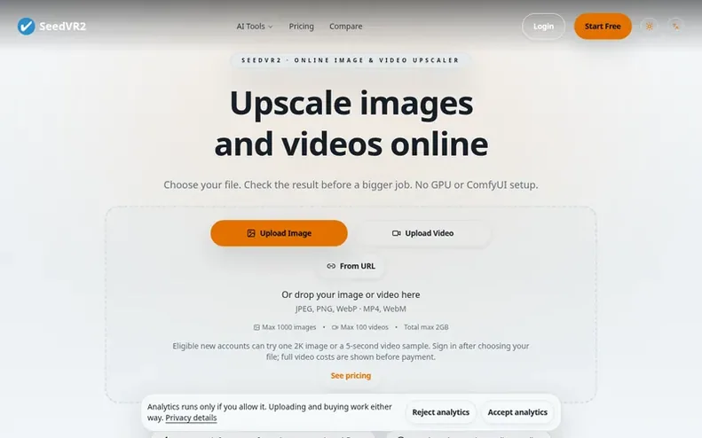 Screenshot of the SeedVR2 homepage