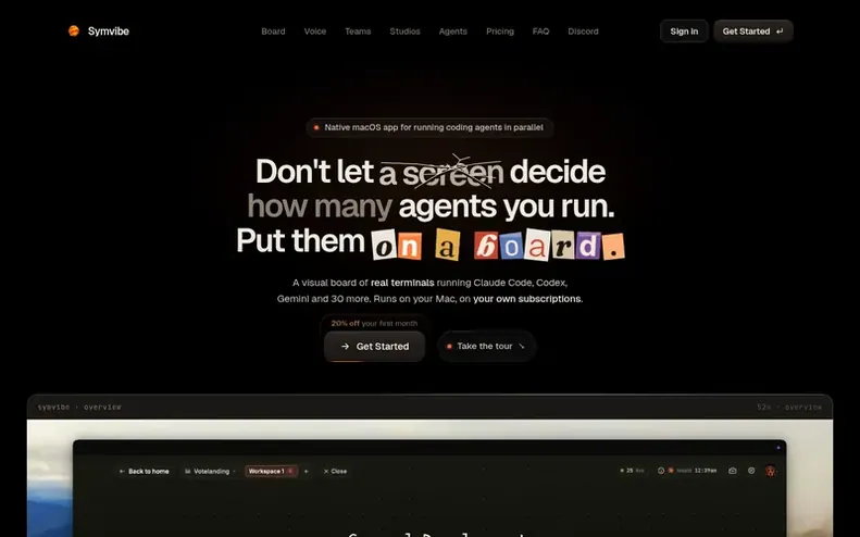 Screenshot of the Symvibe homepage