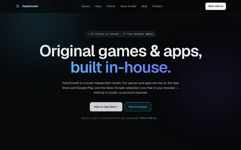 Screenshot of the HashCoreAI homepage