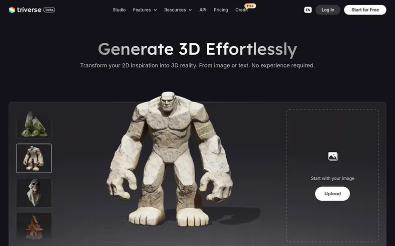 Screenshot of the Triverse AI homepage
