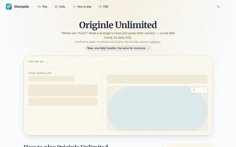 Screenshot of the Stampdle homepage