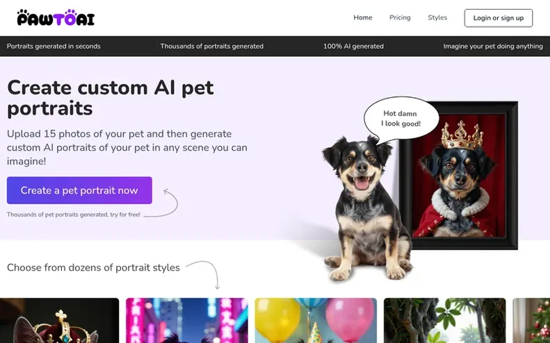 Screenshot of the PawToAI homepage