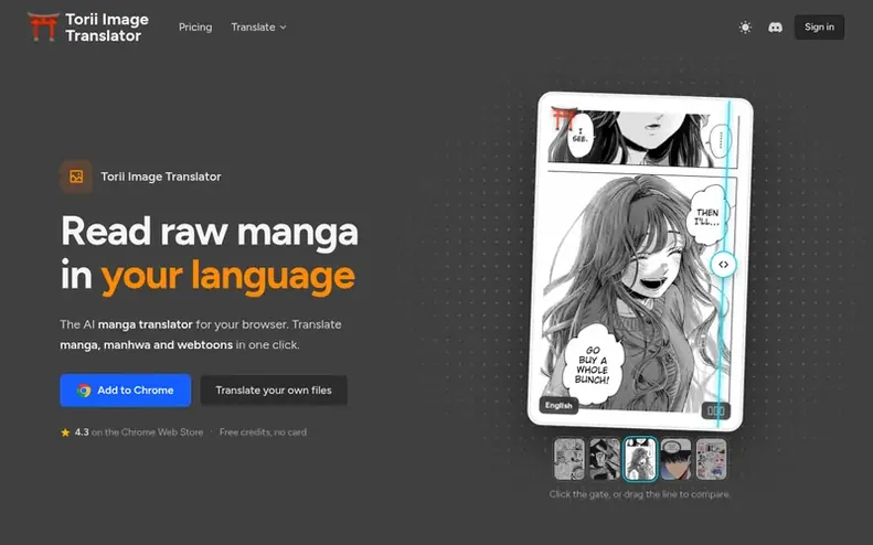 Screenshot of the Torii homepage