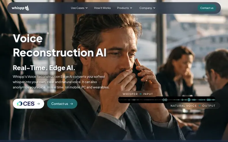 Screenshot of the Whispp homepage