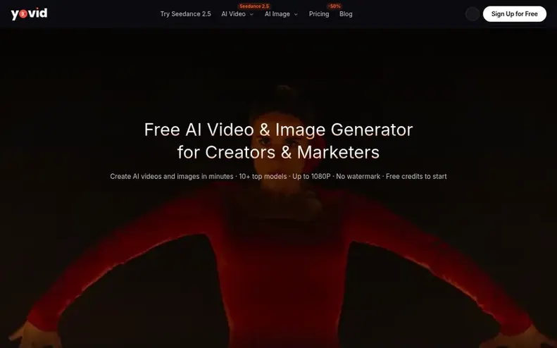 Screenshot of the Yovid homepage