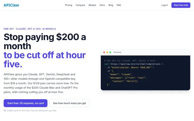 Screenshot of the APIClaw homepage