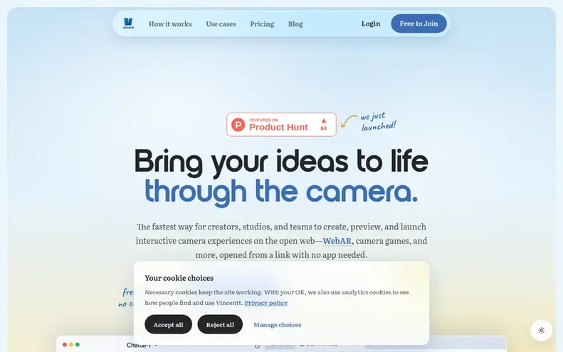 Screenshot of the Vincentt homepage