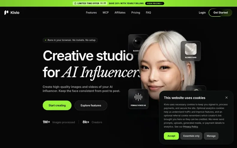 Screenshot of the Kivio homepage