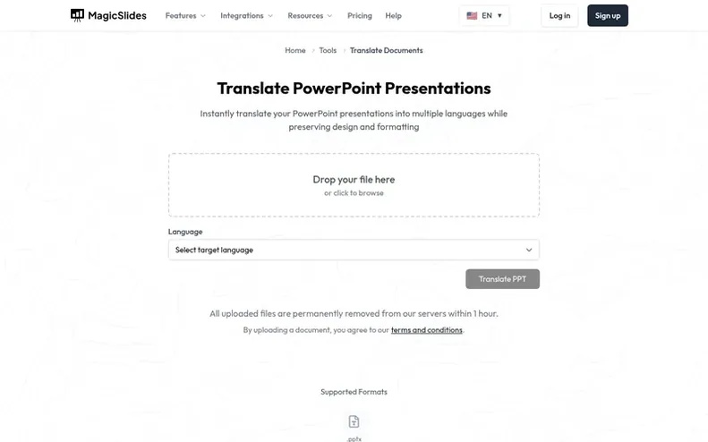 Screenshot of the MagicSlides homepage