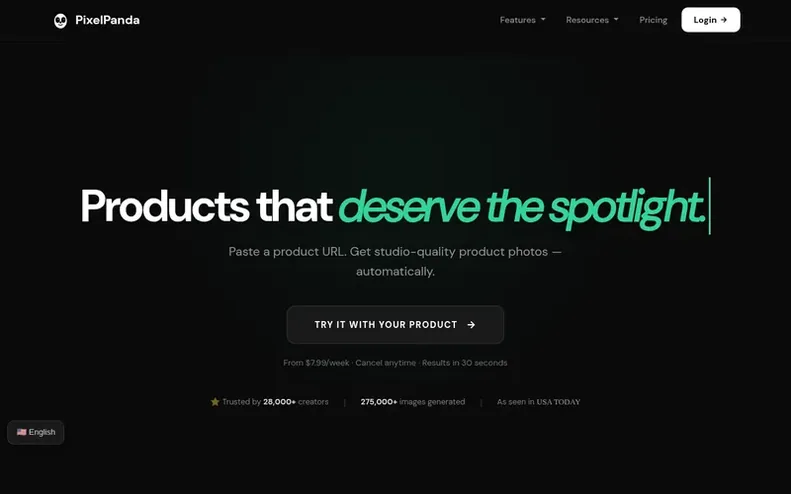 Screenshot of the PixelPanda homepage