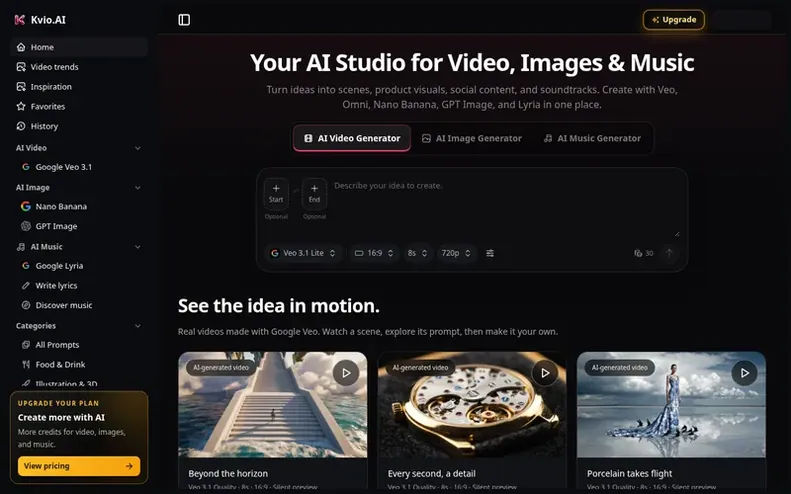 Screenshot of the Kvio.AI homepage